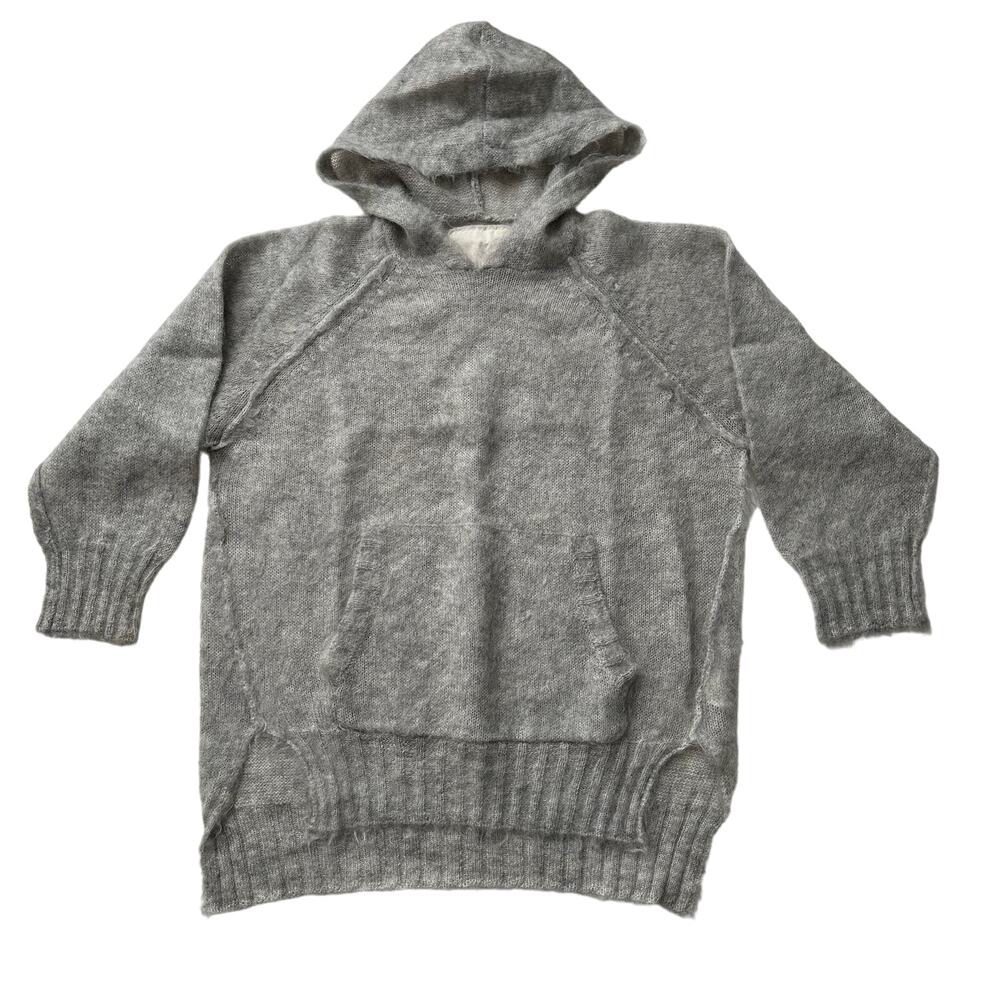 V::Room Japan Mohair Wool Hooded Kangaroo Pocket Gray Pullover Sweater size 1